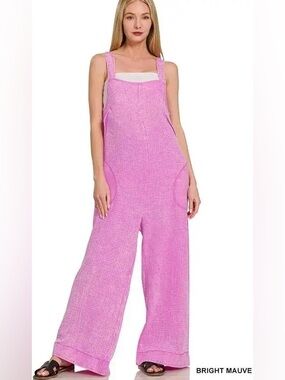 Zenana double gauze jumpsuit overalls  Lavender-Pink Wide Leg Jumpsuit